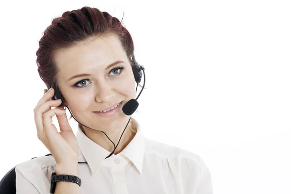 Call center opérateur souriant avec casque de téléphone — Photo