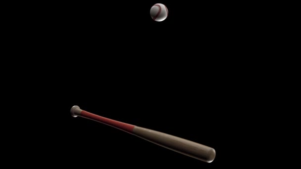 Une batte de baseball frappe une balle sur un fond noir — Video