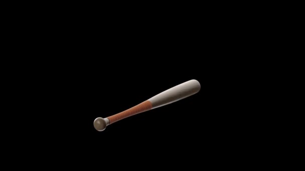 Gráficos por computadora un bate de béisbol golpea una pelota sobre un fondo negro — Vídeos de Stock