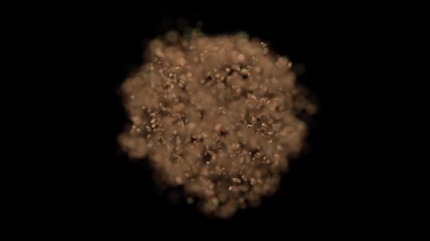 Взрывное действие распада частиц на черном фоне — стоковое видео