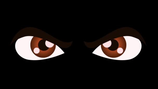 Un regard de dessin animé maléfique mais drôle des yeux sur un fond noir — Video