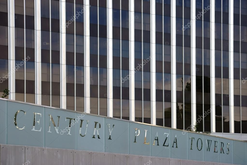 The glamorous facade of the modern glass facade of the Century Plaza Tower with logo on December 27, 2015 Los Angeles.