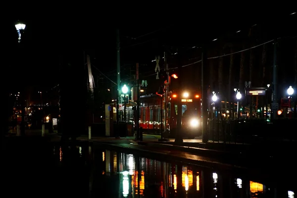 Tram at night — Stock Photo, Image