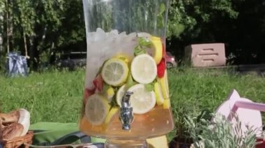Kamerada limonata, çilek, limon, nane ve buz var.