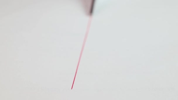 Red Pencil Line White Paper Cut Scissors Drawn Line — Stock Video