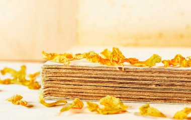 Eski kitaptaki sarı yapraklar