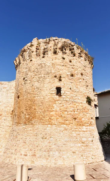San Sisto Tor Spello Mit Römischem Verteidigungsturm Schöne Mittelalterliche Stadtmauer — Stockfoto