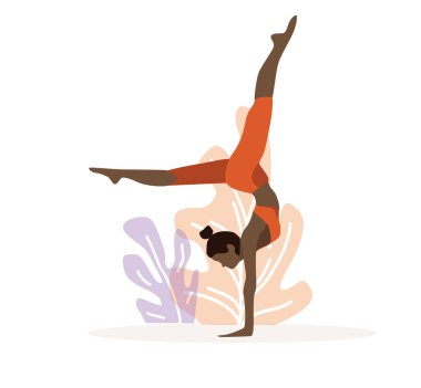 Jimnastik, yoga pozları ve spor egzersizleri. Kız spor, yoga ve esneme yapıyor.