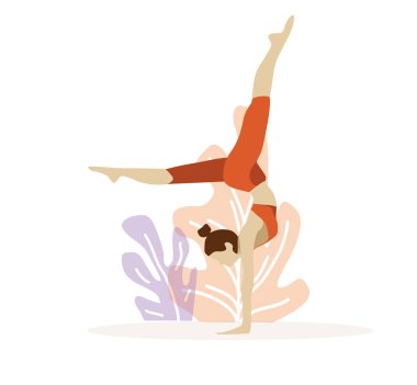 Jimnastik, yoga pozları ve spor egzersizleri. Kız spor, yoga ve esneme yapıyor.