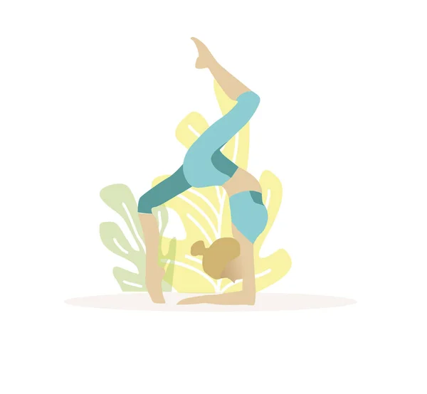 Jimnastik Yoga Pozları Spor Egzersizleri Kız Spor Yoga Esneme Yapıyor — Stok Vektör