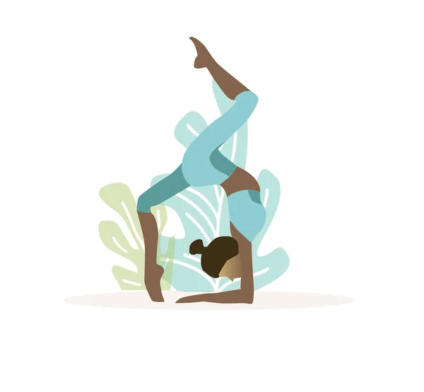 Jimnastik Yoga Pozları Spor Egzersizleri Kız Spor Yoga Esneme Yapıyor — Stok Vektör