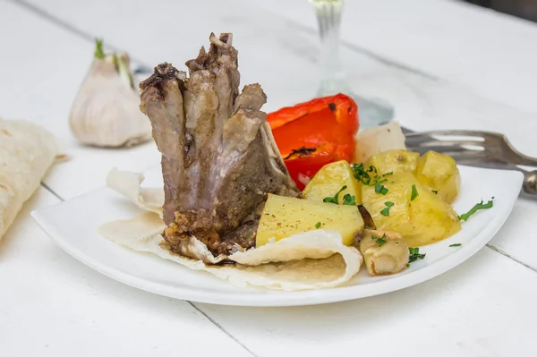 Lamb loin chops with baked potatoes — Stock Photo, Image