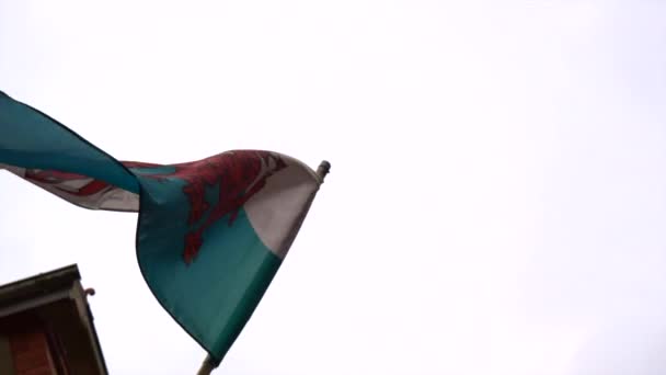 Bandera galesa moviéndose en el viento. — Vídeos de Stock