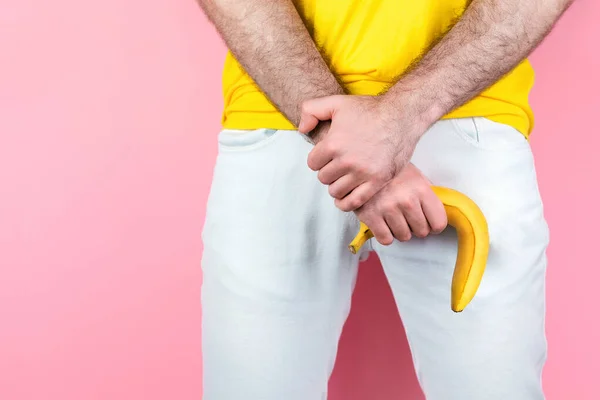 Impotentie Gezondheid Van Mannen Een Man Een Witte Spijkerbroek Benen — Stockfoto