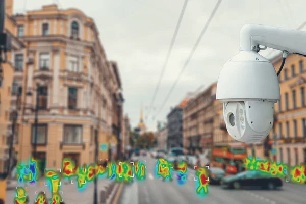 Концепція Відеоспостереження Технології Безпеки Камера Cctv Задньому Плані Міської Дороги — стокове фото
