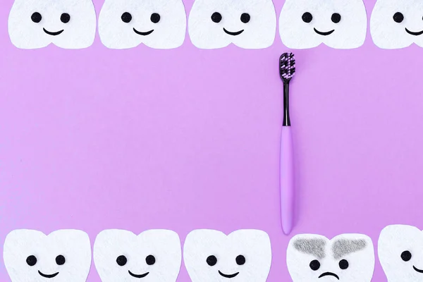 Concept Tooth Care Plastic Toothbrush Cartoon Teeth Cut Out Felt — Stock Photo, Image
