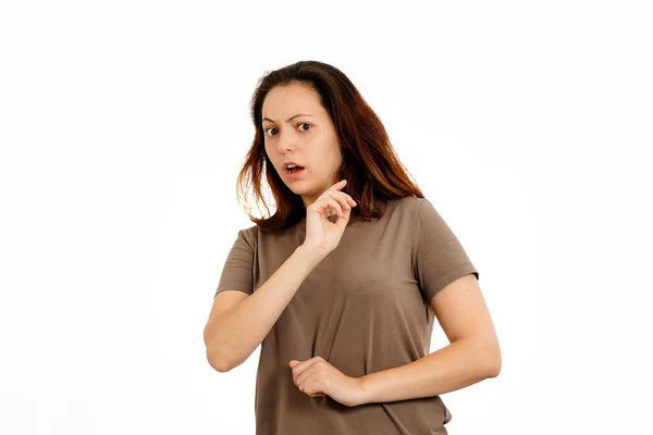 Woman Turns Away Fear Close White Background Concept Human Emotions — Stock Photo, Image