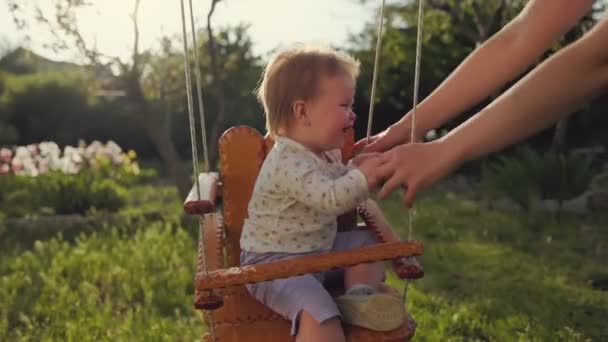 Happy Children Day Mother Having Fun Her Happy Baby Swing — Video