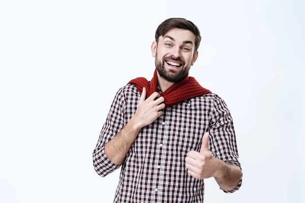 Man takes off his scarf and he recovered from cold