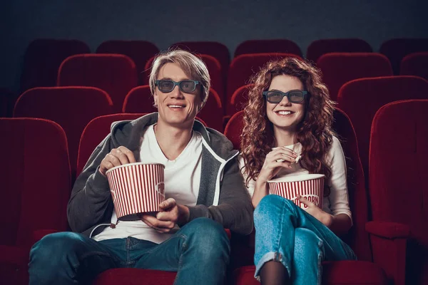 Man and woman in cinema together watching movie. — Stock Photo, Image