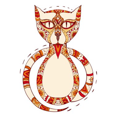 renkli kedi zentangle içinde stilize. vektör çizim üzerinde beyaz izole. elle çizilmiş. Zen sanat doodle tarzı