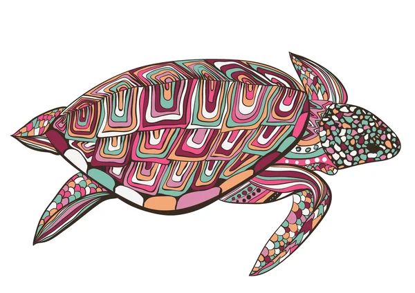 Turtle Zentangle Zenart Doodle Style Isolated White Background Hand Drawn — Stock Vector