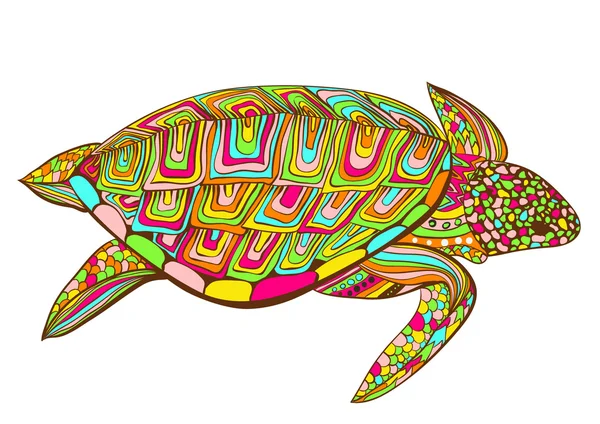 Turtle Zentangle Zenart Doodle Style Isolated White Background Hand Drawn — Stock Vector