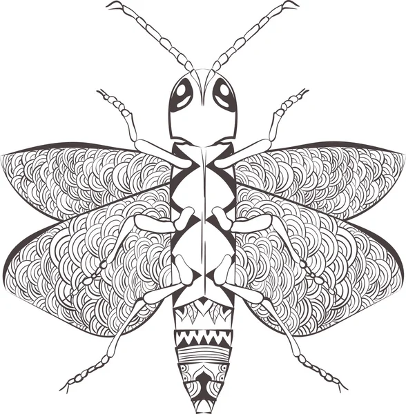 Zentangle Τυποποιημένο Γελοιογραφία Σκαθάρι Έντομο Απομονώνονται Λευκό Φόντο Σκίτσο Ενηλίκων — Διανυσματικό Αρχείο