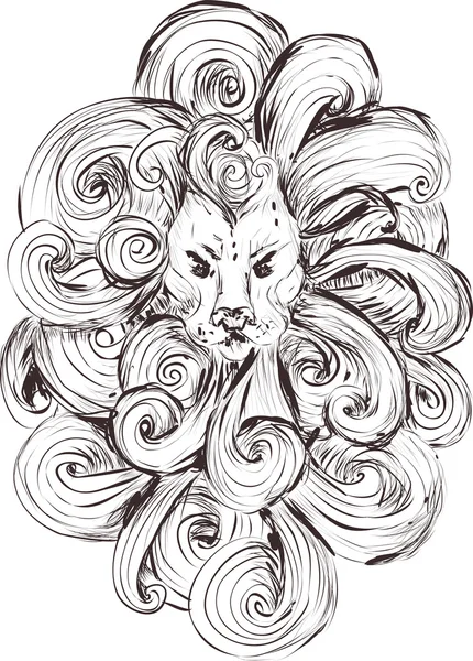 Stylizowane Głowy Lwa Kontur Białym Tle Szkic Tatuażu Shirty Szorstki — Wektor stockowy