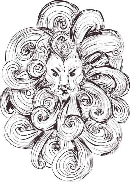 Tête Lion Stylisée Contour Isolé Sur Fond Blanc Croquis Pour — Image vectorielle