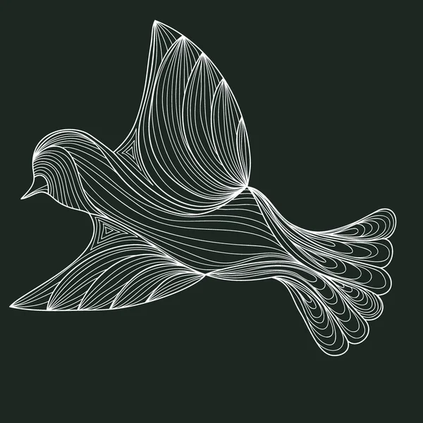 Oiseau Blanc Sur Fond Sombre Contour Des Lignes Zenart Stylisé — Image vectorielle