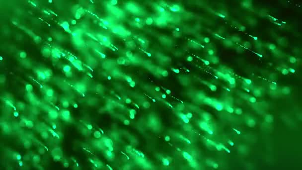 Glowing Green Particles Fly Diagonally Abstract Background — Stock Video