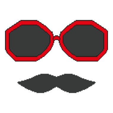 Piksel hipster gözlük ve bıyıklı