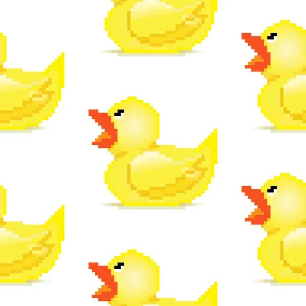 Pixel kunst rubber duck naadloze patroon — Stockvector