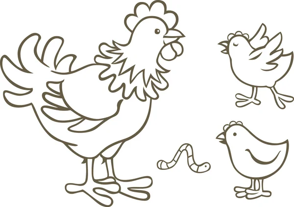 Poule avec deux petits poulets — Image vectorielle