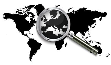 Büyüteç altında Dünya Haritası 