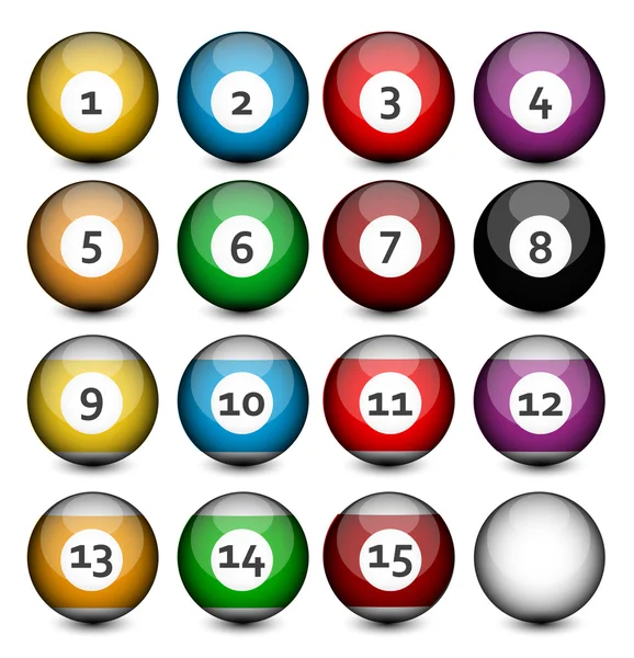 Isolated colored pool balls. Numbers 1 to 15 and zero ball. Vector