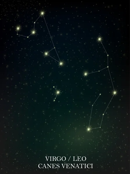 Virgo, Leo and Canes Venatici constellation — Stock Vector