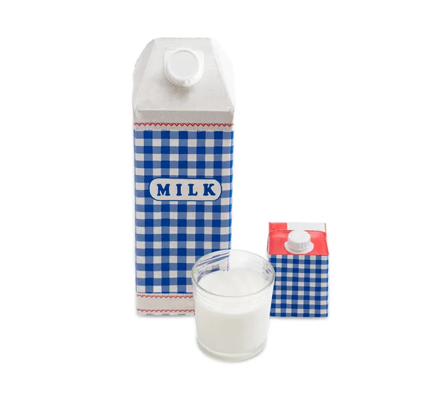 Süt, krema ile karton ve süt ile cam — Stok fotoğraf