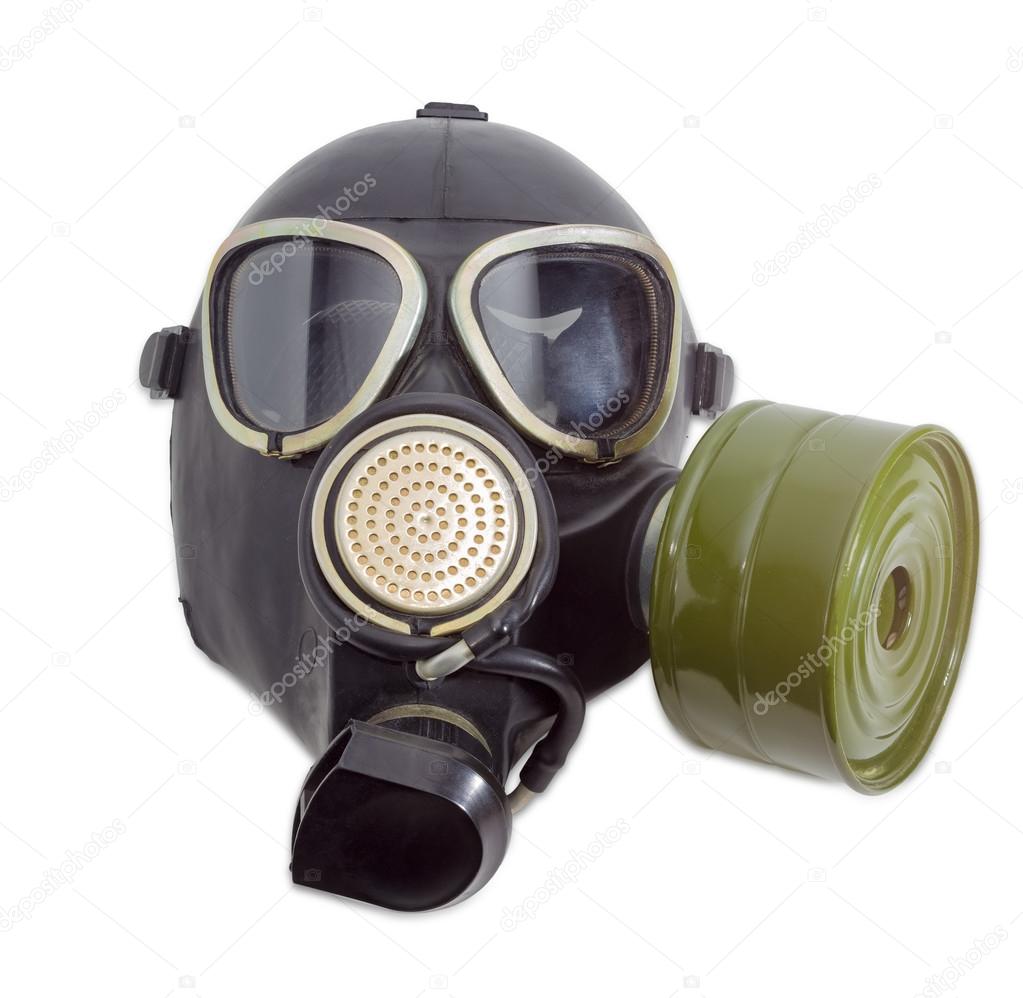 Gas mask with filter mounted on side of the mask
