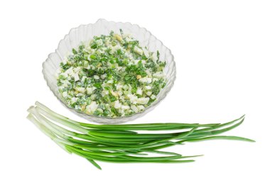 Salata, yeşil soğan ve scallions bir demet