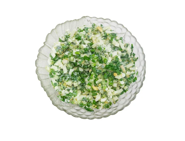 Salát ze zelené cibulky s vejci a kysanou smetanou — Stock fotografie