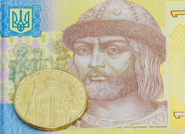 Bir Ukrayna hryvnia parçası banka çerçevede bir sikke