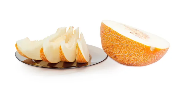 Several slices and half of melon on a light background — Stock Photo, Image