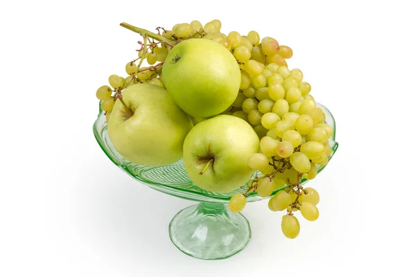 Manzanas Verdes Racimo Uvas Maduras Sin Semillas Blancas Variedad Sultana — Foto de Stock