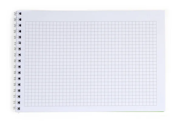 Tło Pustej Kwadratowej Strony Otwartego Notebooka Drucianym Spiralnym Wiązaniem Umieszczonym — Zdjęcie stockowe