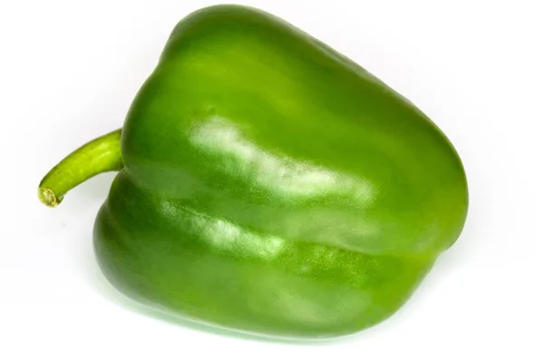 Whole Fresh Green Bell Pepper White Background Close Selective Focus — Stock Photo, Image