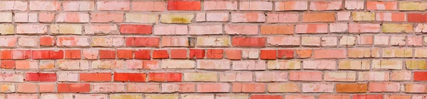 Fragmento Antiga Parede Construída Tijolos Vermelhos Amarelos Com Rachaduras Manchas — Fotografia de Stock