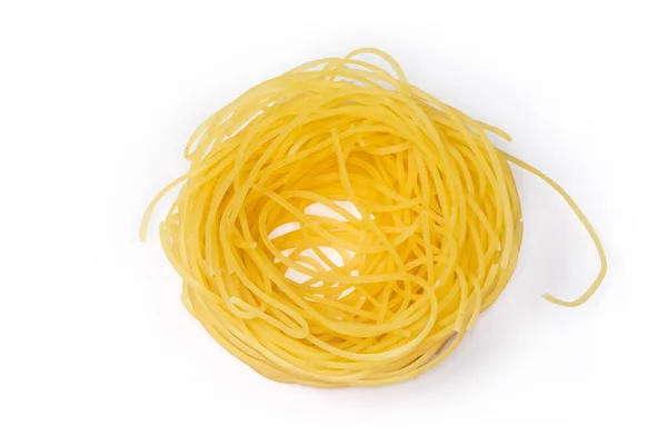Uncooked Dried Pasta Section Coiled Nest Shape Close White Background — Stock Photo, Image