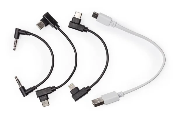 Conjunto Diferentes Cables Adaptadores Cortos Varios Usb Usb Tipo Lightning — Foto de Stock